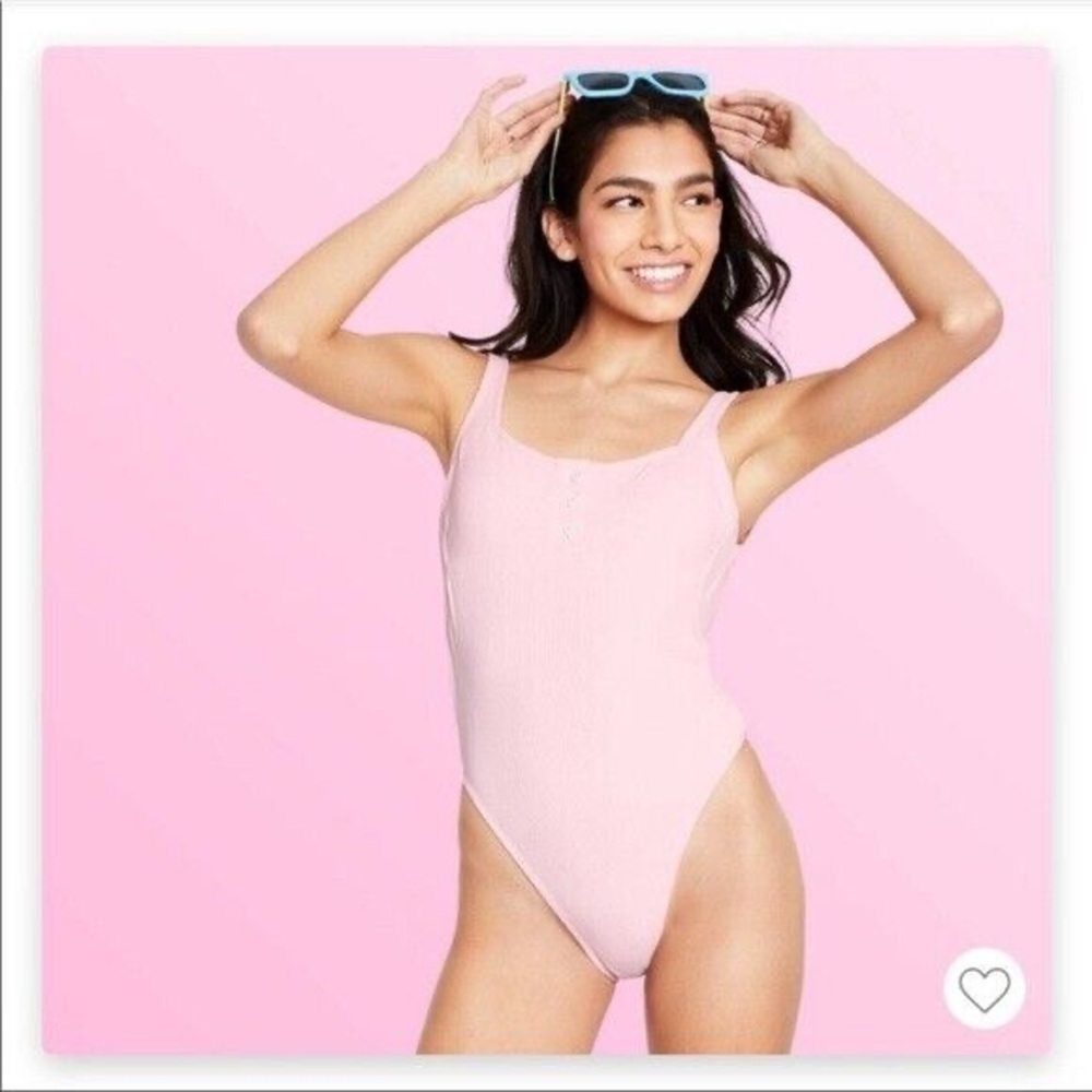 Stoney Clover Lane x Target Collab Light Pink Ribbed High Waist One Piece Swim S